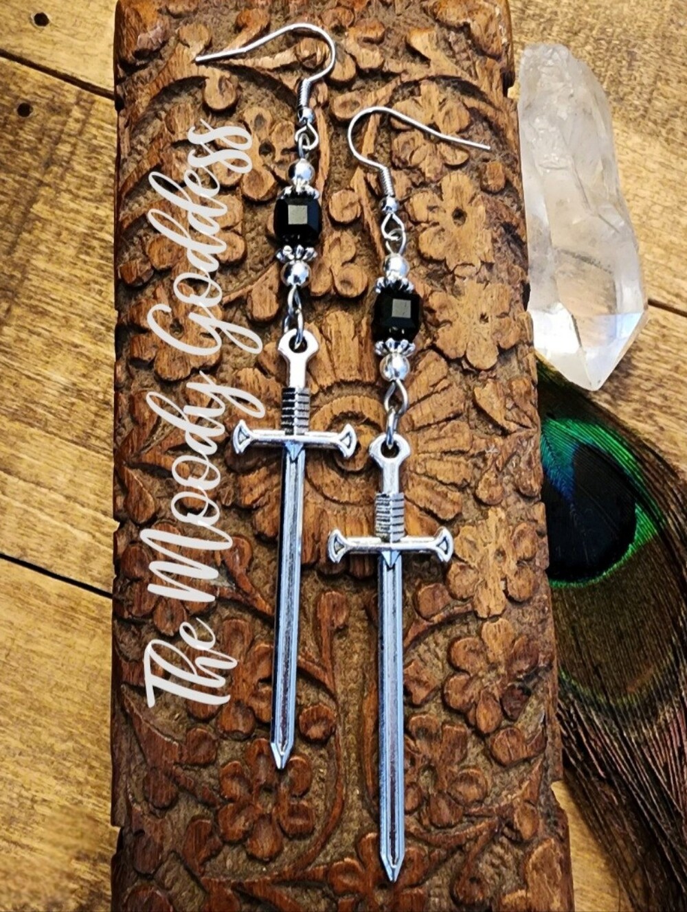 Long Witchy Sword Earrings - 925 Gothic Vampire Earrings - Pagan Viking Earrings
